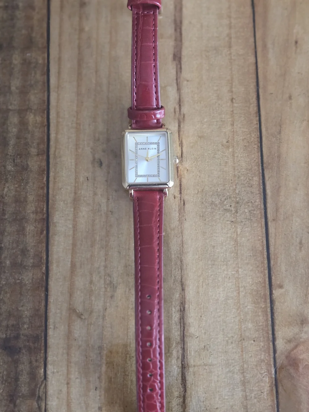 Anne Klein Gold-Tone Square Case Watch with Red Leather Strap